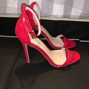 Faux suede minimal strap heels